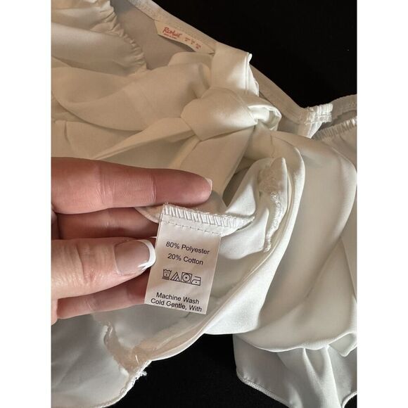 ROMWE White Ruffle Crop Top Tie Bow In Front Coquette Romantic Angelcore M - Picture 7 of 8